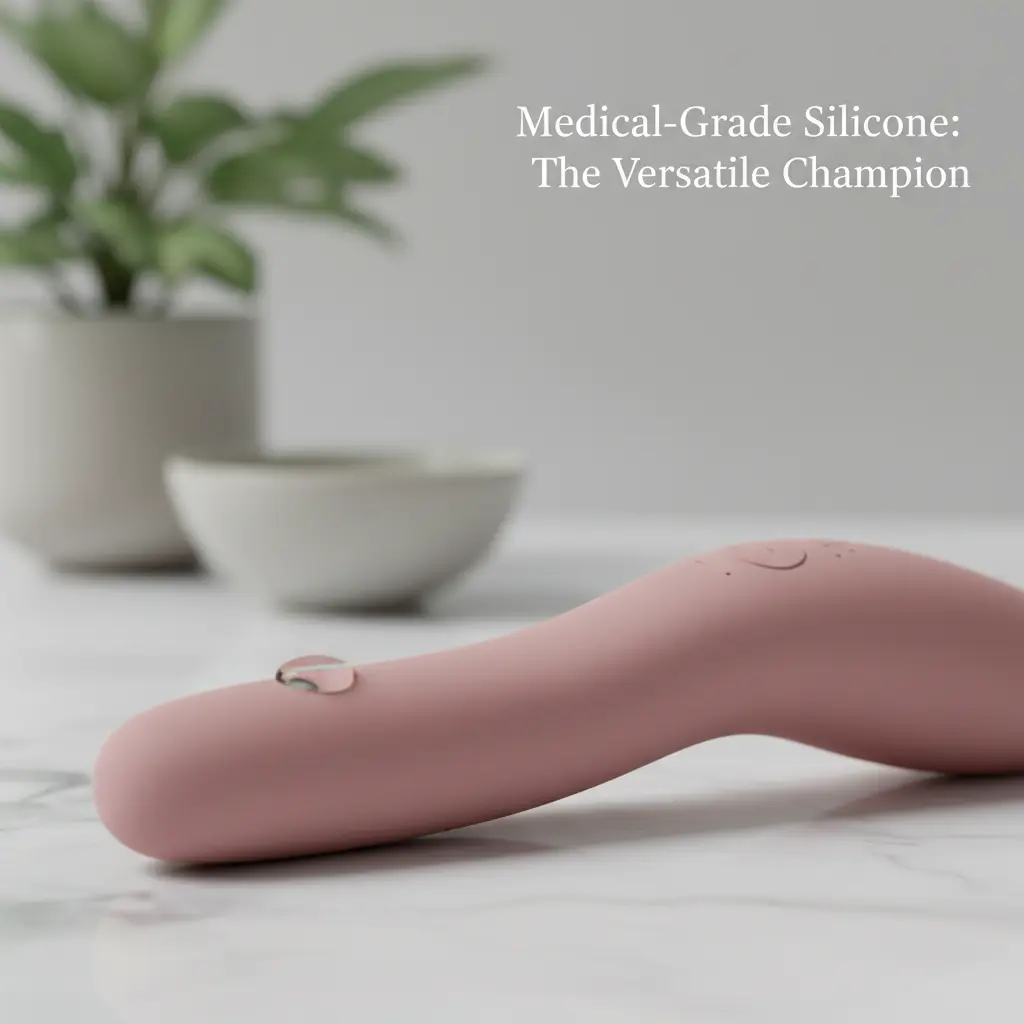 Close-up of a medical-grade silicone vibrator showing its safe material.