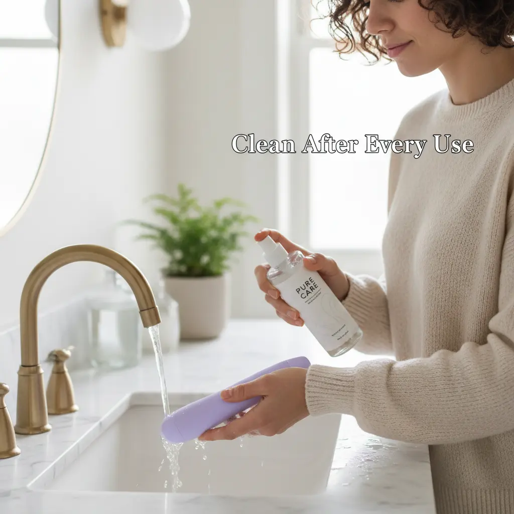 A person demonstrating proper sex toy material safety by cleaning a toy.