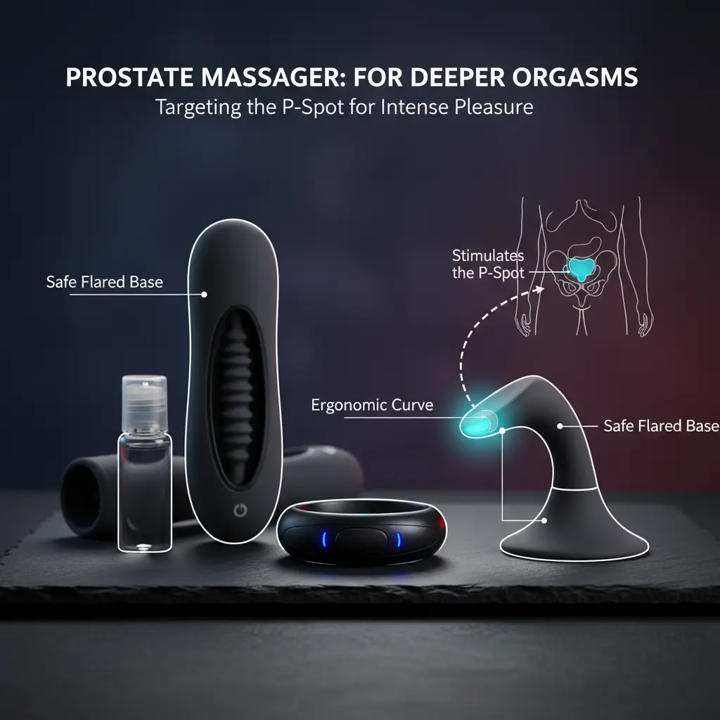 An infographic explaining how a prostate massager, one of the best anal sex toys for men, works.