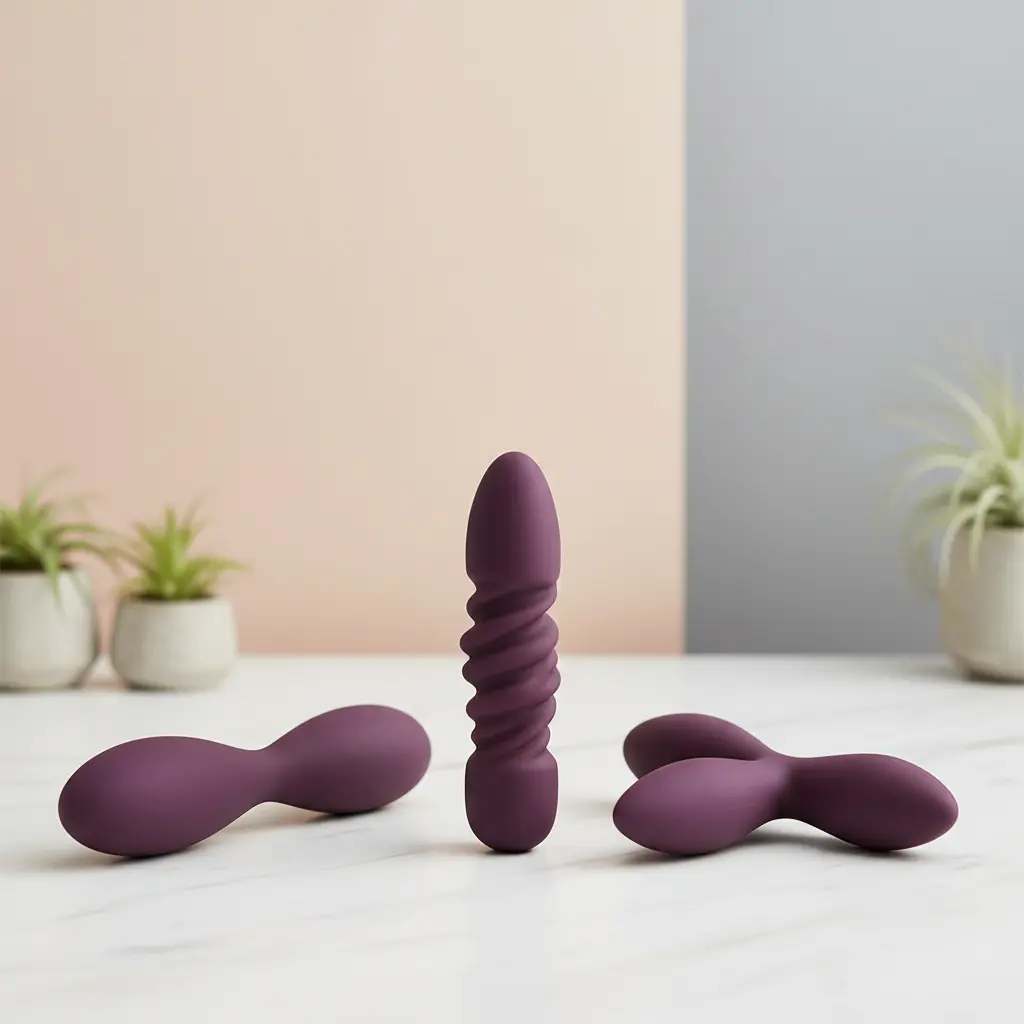  A selection of three high-quality silicone double ended dildos, showcasing different textures and shapes for couples exploring how to use a double ended dildo.
