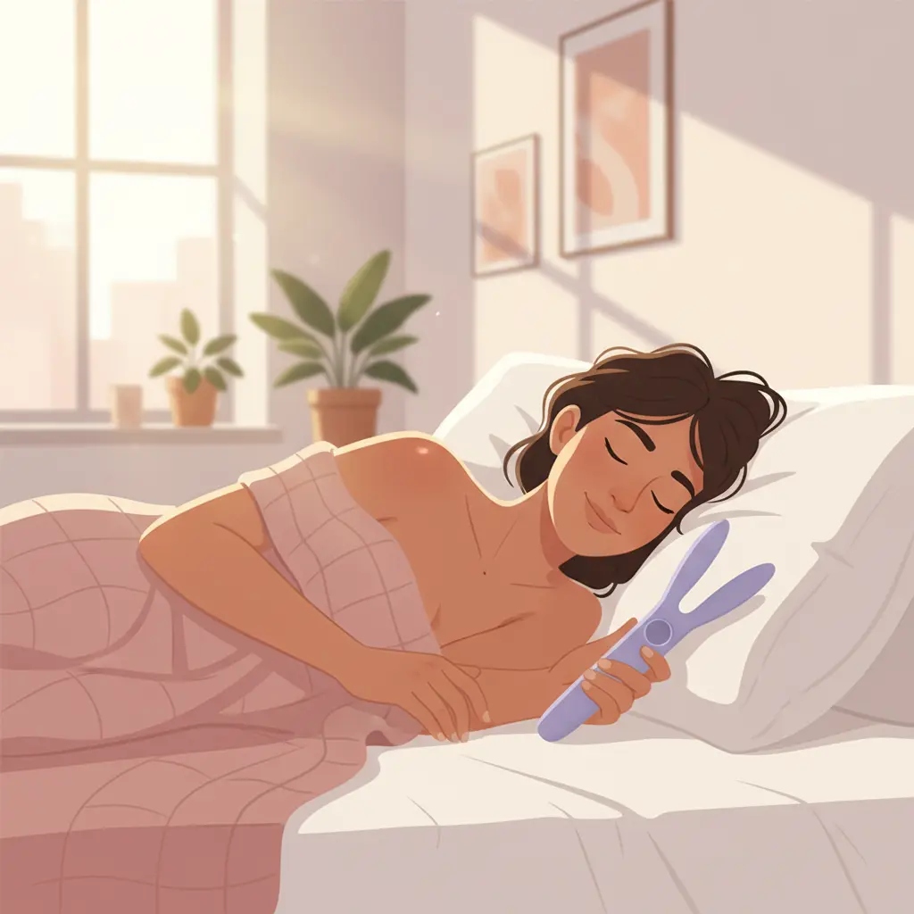An illustration promoting sexual wellness, showing a person in a state of relaxation, relevant to using a rabbit vibrator for self-pleasure.