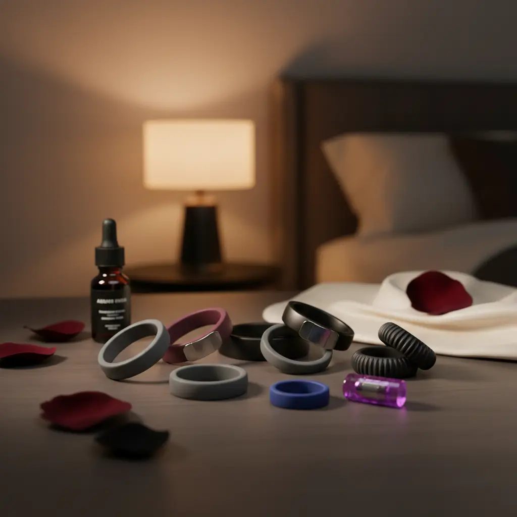 A diagram showing the benefits of a vibrating cock ring for shared pleasure.