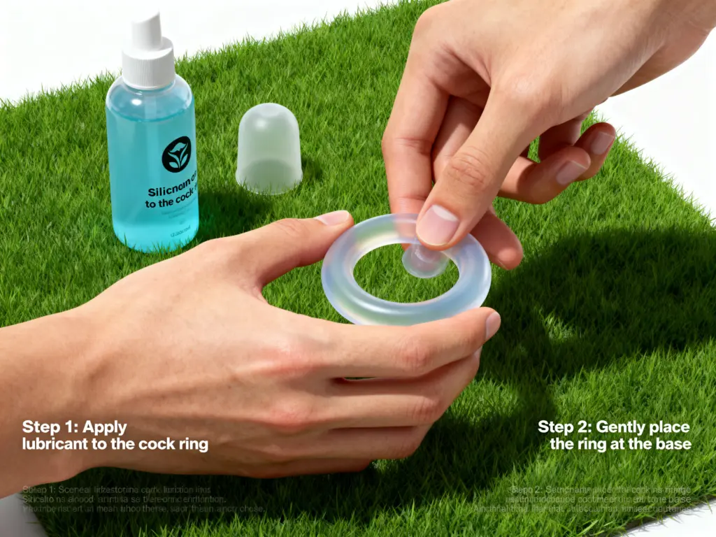 A silicone cock ring and lubricant, illustrating how to use a cock ring for beginners.