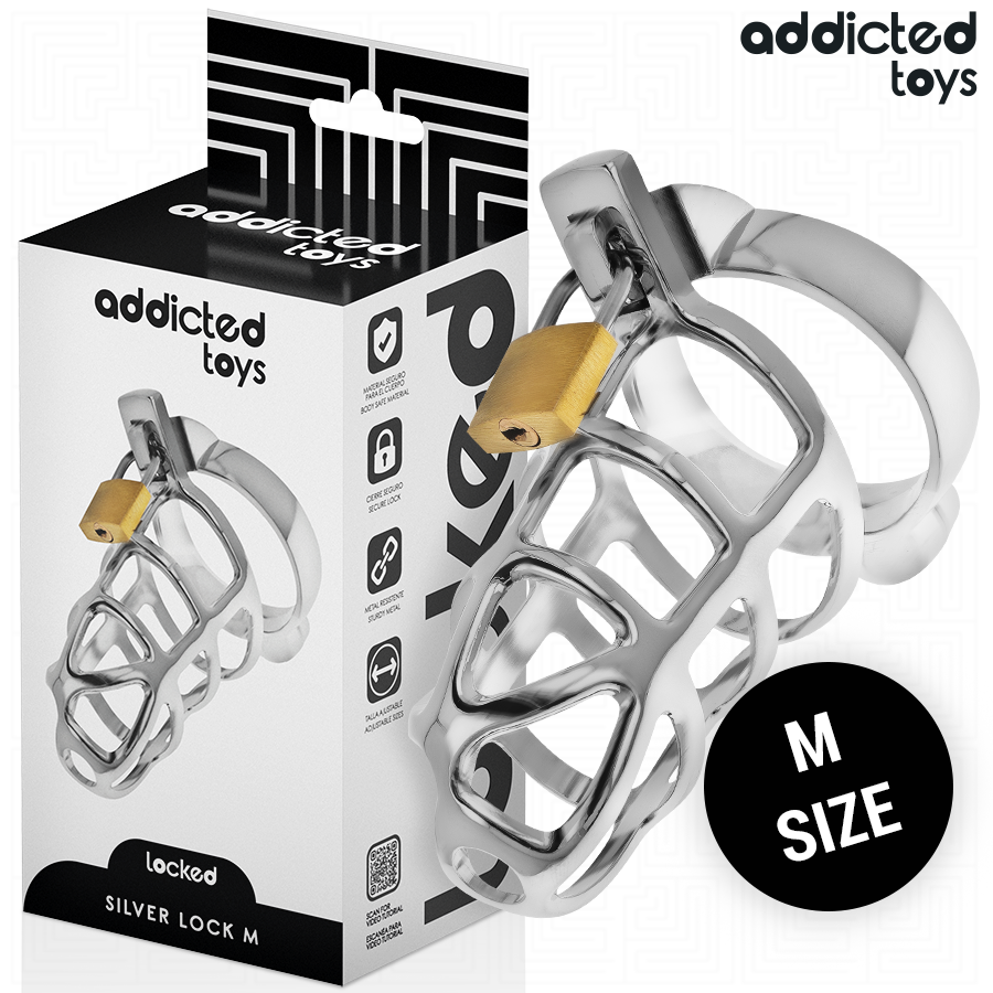 ADDICTED TOYS LOCKED - SILVER LOCK PENIS CAGE METAL SIZE M